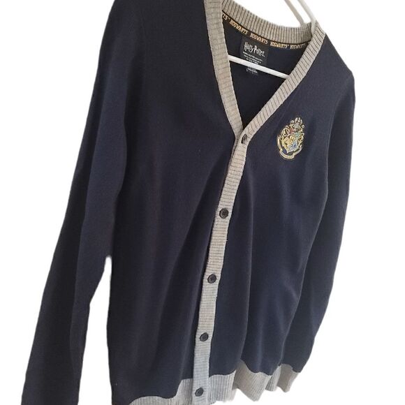 Harry Potter Navy Blue Heather Gray Knit Hogwarts Sweater Cardigan Button Up - Picture 4 of 9